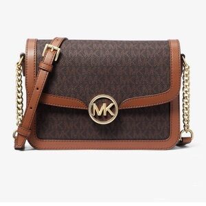 Michael Kors Dark Brown and Tan Crossbody Bag